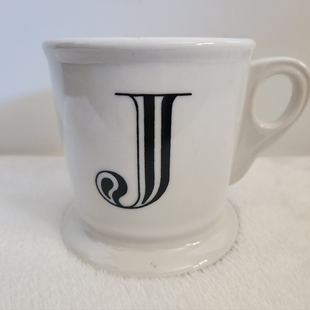 Anthropologie White Black Letter Initial Monogram J Coffee Cup Mug 12 Oz - Picture 2 of 10